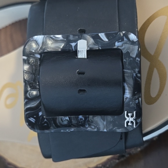 SAM EDELMAN Ariane Black Leather Slide Adjustable Sandals w/ Buckle SZ 9.5 - Picture 3 of 10